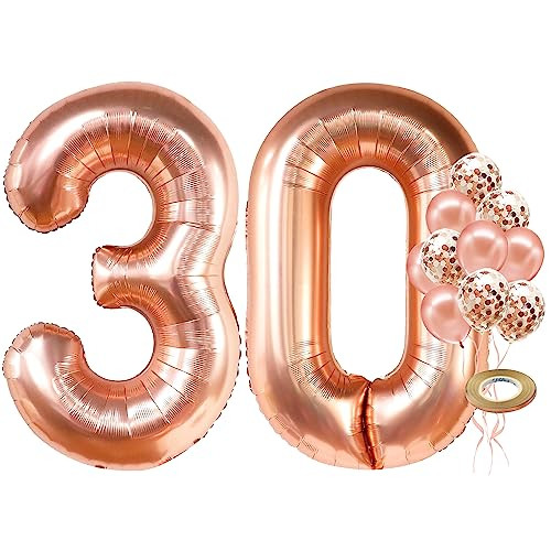 KatchOn, Rose Gold 30 Balloon Numbers Set - 40 Inch, Pack of 10 | Rose Gold 30 Balloons for 30th ... | Amazon (US)