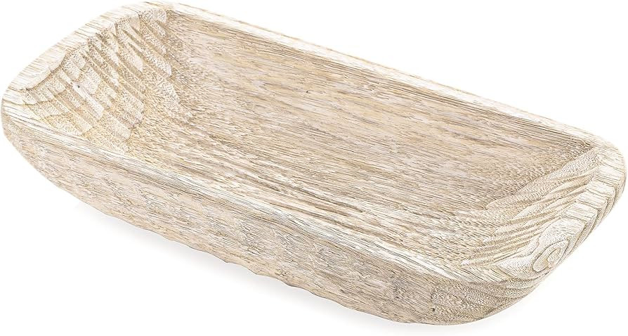 Hanobe Decorative Wood Dough Bowl: Long Wooden Centerpiece Table Decorations Natural Candle Holde... | Amazon (US)