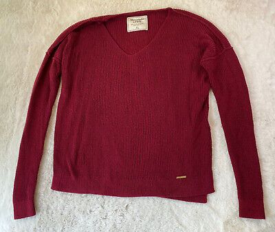 Abercrombie & Fitch Sweater Women's Size XS Oversized V Neck Boxy Red Maroon  | eBay | eBay US