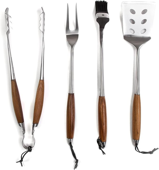 Schmidt Brothers - BBQ Bonded Teak 4 Piece Grilling Accessory Set, Full-Forged Stainless Steel Gr... | Amazon (US)