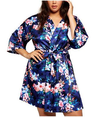 iCollection Plus Size Ella Floral Print Satin Robe, Online Only  & Reviews - Bras, Panties & Ling... | Macys (US)