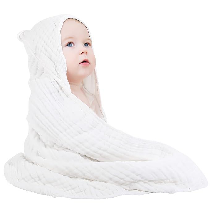 Yoofoss Baby Bath Towel 100% Muslin Cotton Hooded Baby Towels Large 32x32Inch Soft and Absorbent ... | Amazon (US)