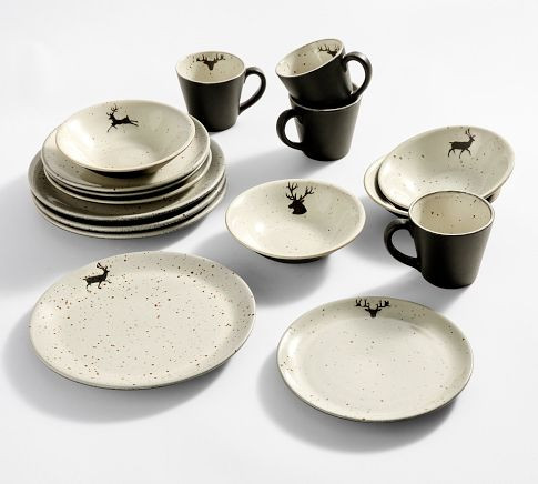 Rustic Reindeer Terracotta 16-Piece Dinnerware Set | Pottery Barn (US)