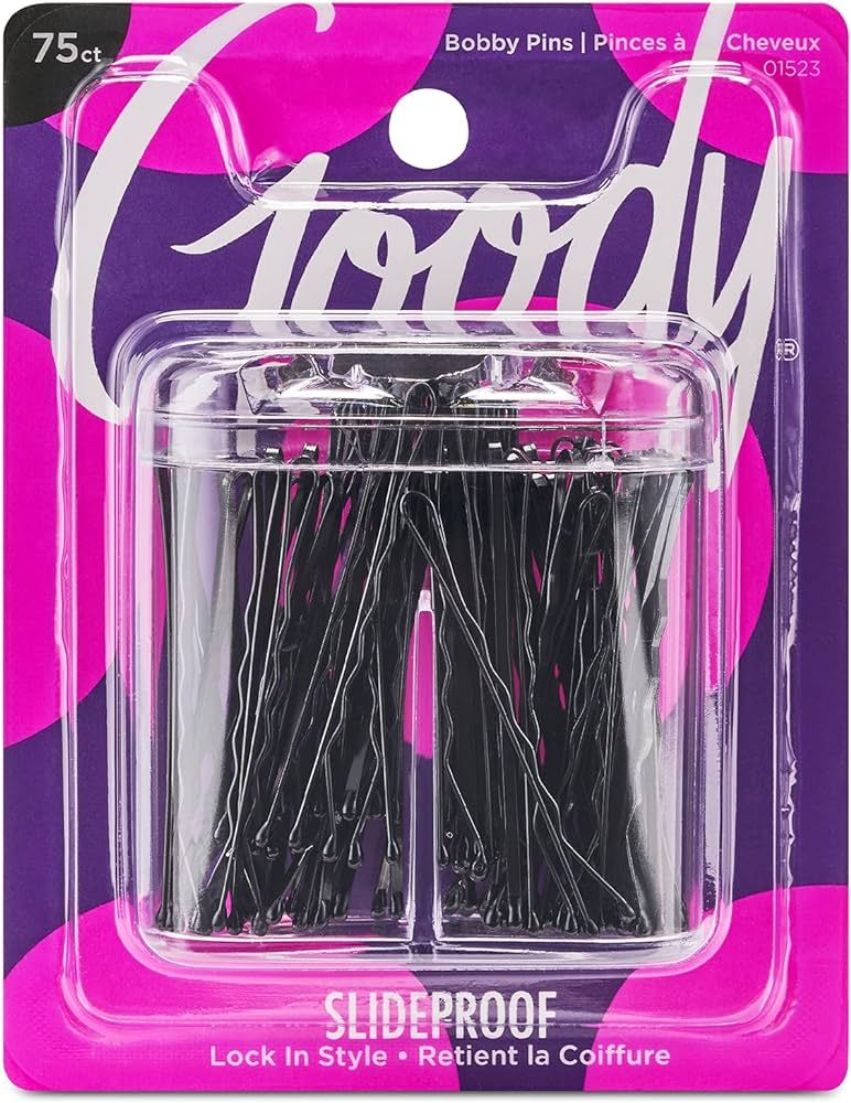Goody Bobby Pin Box With Magnetic Top - 75 Count, Black - Slideproof And Lock In Place - Suitable... | Amazon (US)