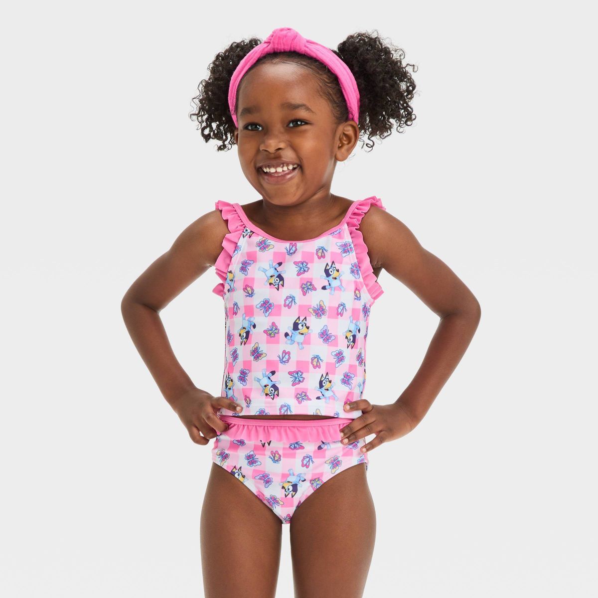 Toddler Girls' Bluey Gingham Tankini Set - Pink | Target