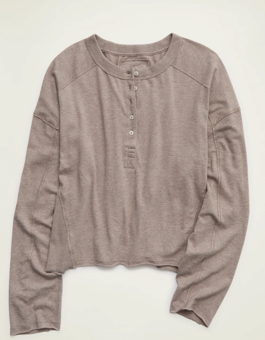 Aerie Happy Snit Henley T-Shirt Women's Heathered Taupe XXS | Aerie