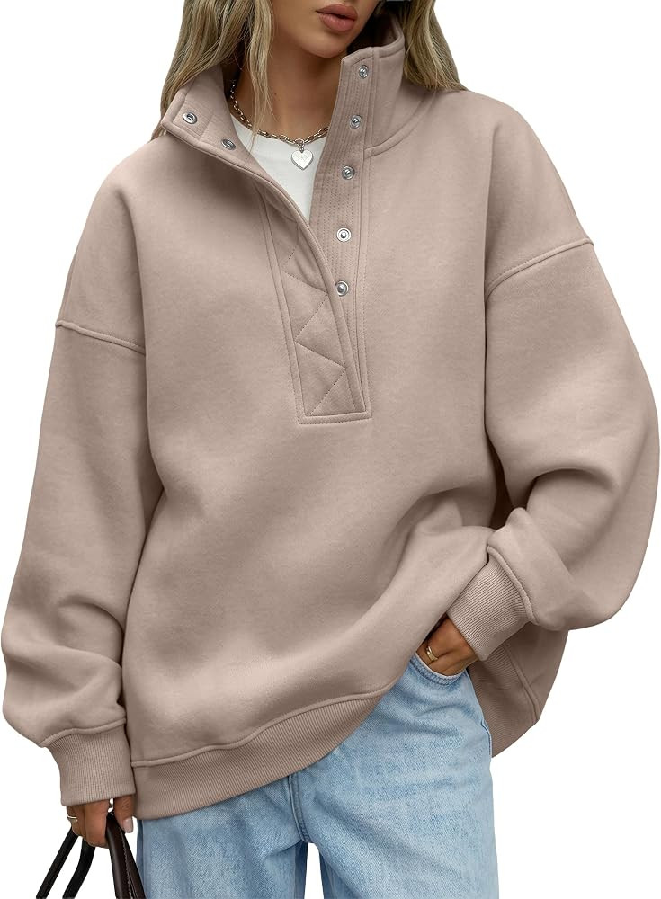 Trendy Queen Womens Oversized Sweatshirts with Snap Button Henley Collar | Amazon (US)