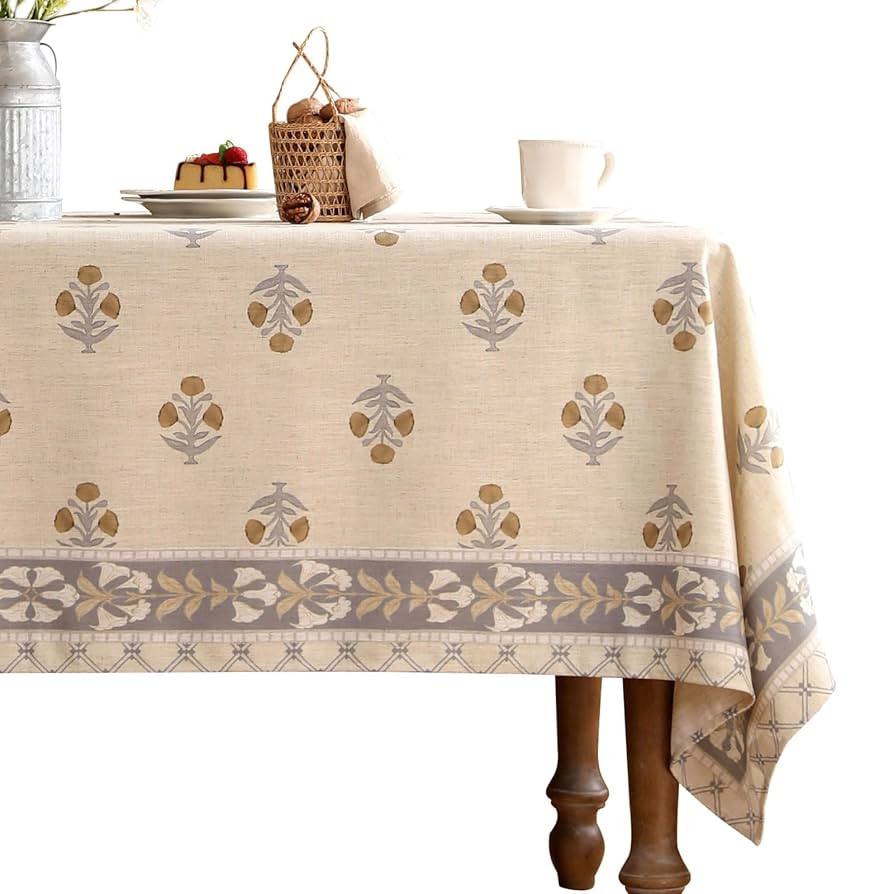 patdrea Designer French Beige Tablecloth for Square Table,Vintage Linen Yellow Floral Pattern Tab... | Amazon (US)
