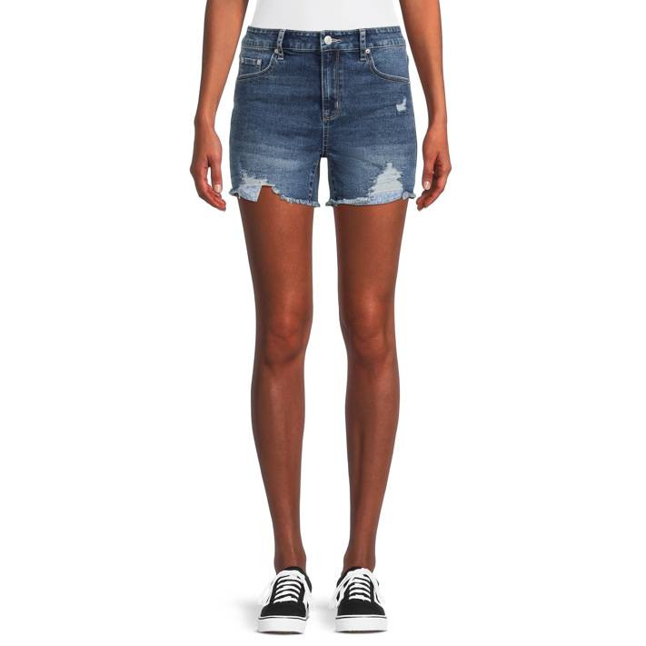 No Boundaries Junior's Destructed Denim Mid-Rise Shorts | Walmart (US)