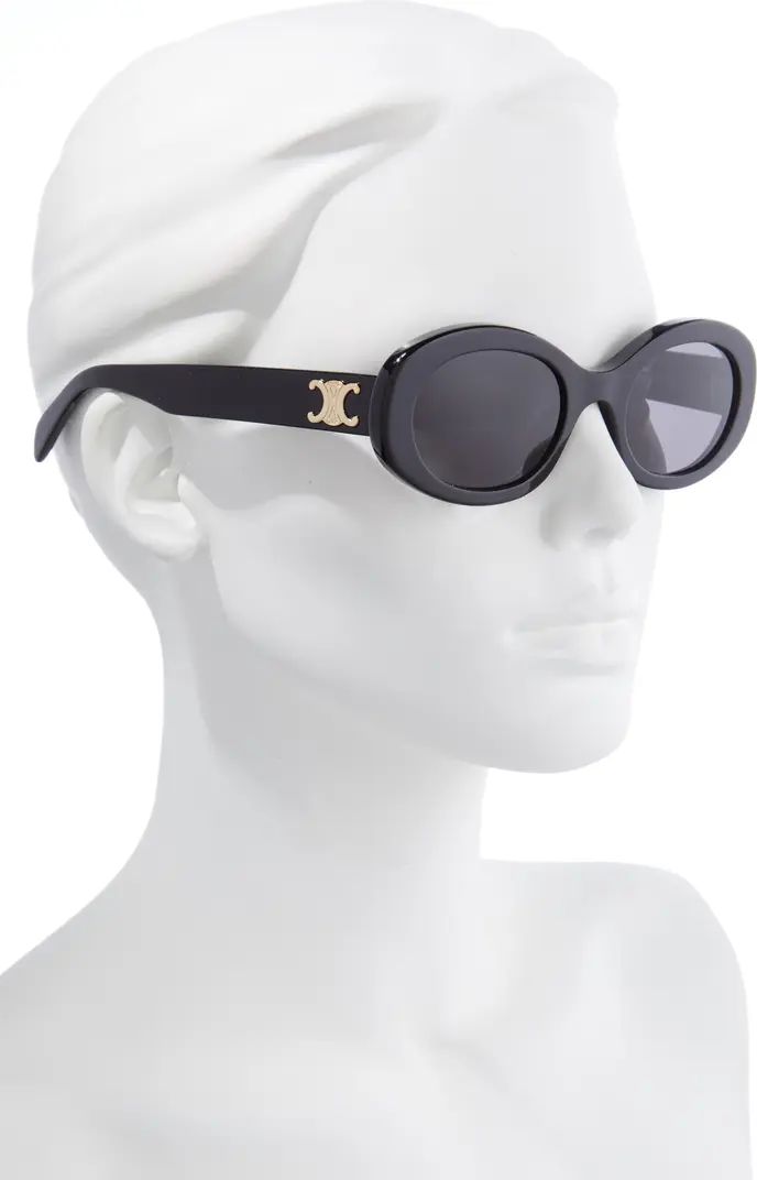 CELINE Triomphe 54mm Oval Sunglasses in Shiny Solid Ivory/Smoke at Nordstrom | Nordstrom