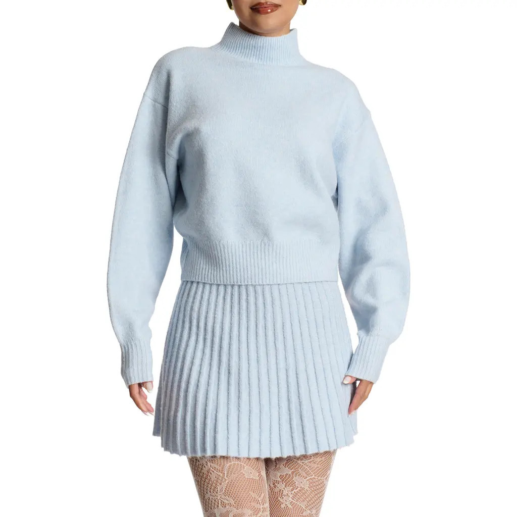 Naked Wardrobe Crop Turtleneck Sweater in Chambray at Nordstrom, Size Large | Nordstrom