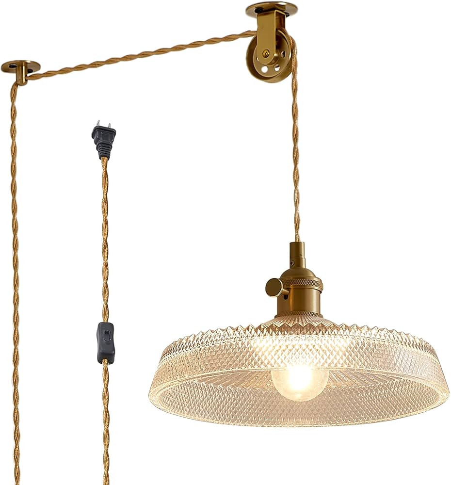 Plug in Pendant Light,9.1 Inch Glass Lampshade Hanging Lights with Plug in Cord Two Ways Switches... | Amazon (US)