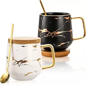 Selamica Ceramic Coffee Mug Set with Stand and Spoons, 11 OZ