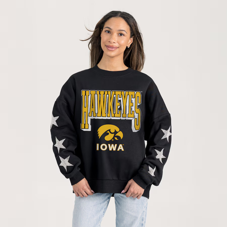 Iowa Hawkeyes Gameday Couture Women's Pure Victory Relaxed Rhinestone Pullover Sweatshirt - Black | Fanatics