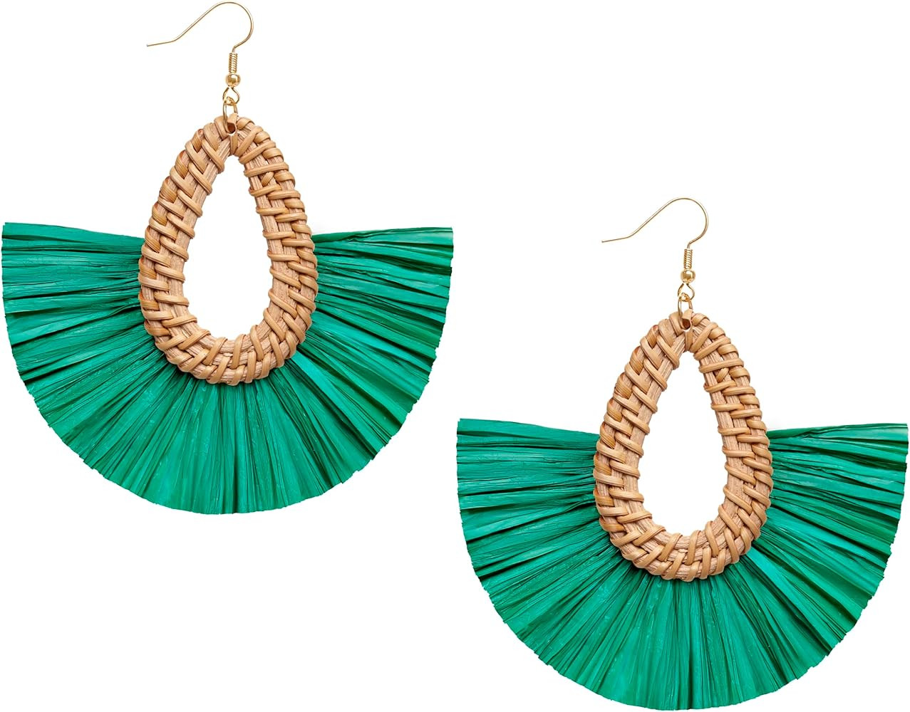 Statement Raffia Tassel Earrings Boho Summer Beach Earrings Lightweight Straw Wicker Dangle Drop ... | Amazon (US)