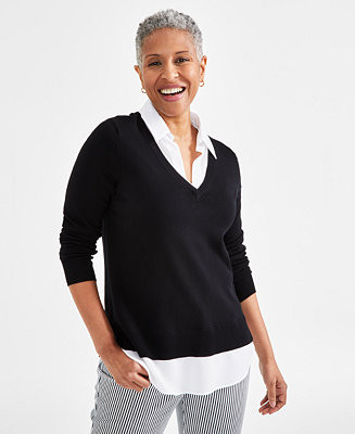 Women's Twofer Layered-Look Sweater Top, Created for Macy's | Macy's