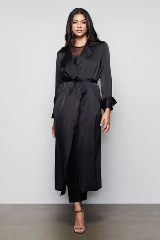 The Satin Trench Black001, Plus Size 6 | Good American