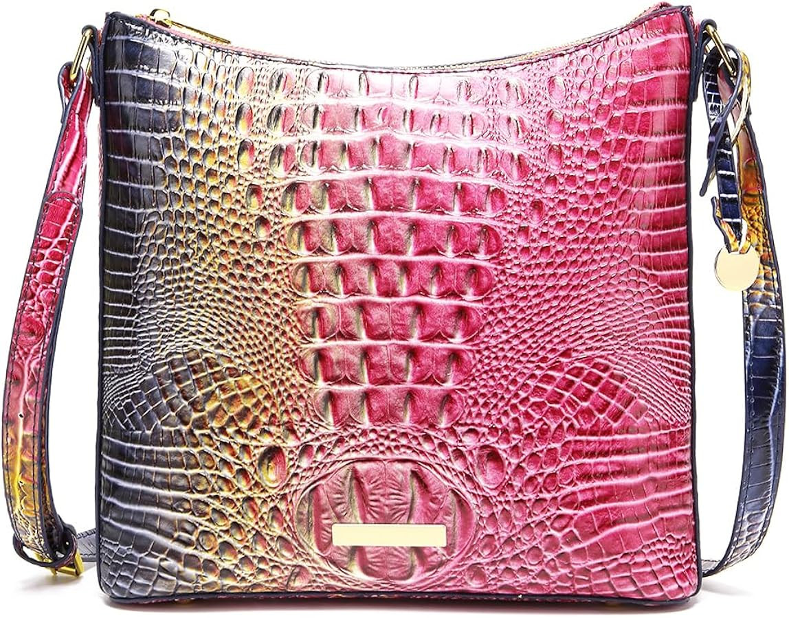 Shoulder Crocodile Flat Handbags for Women trendy Ladies Shoulder Bag Embossed Pattern Leather Cr... | Amazon (US)