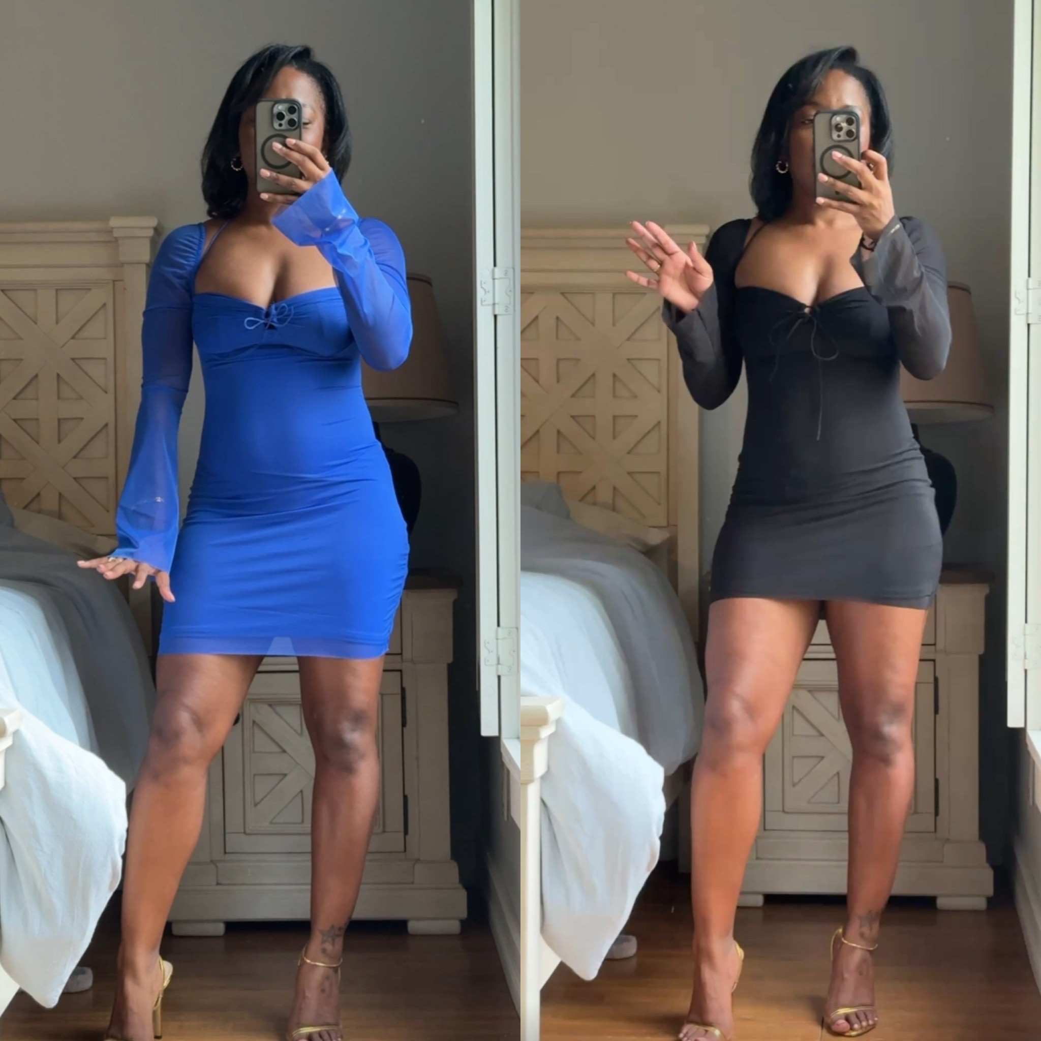 Amazon mini dress find 🤍 I’m obsessed with this mesh long sleeve bodycon dress! I grabbed it in both black and blue and it’s giving the perfect mix of sexy and chic. The sweetheart neckline, ruched bust, and sheer sleeves make it such a flattering fit.

Perfect for date night outfits, birthday outfits, girls night, vacation outfits, dinner looks, club dresses, and fall night outfits. The stretchy bodycon material hugs your shape while still being comfortable.

Wearing size Small for reference. Runs true to size.

Linked in my LTK under Amazon fashion finds, mini dresses, bodycon dresses, and affordable date night outfits.

#amazonfashion #amazonfinds #ltkstyle #ltkfashion #amazonstyle #minidress #bodycondress #datenightoutfit #girlsnightoutfit #vacationoutfits #amazonclothing #falloutfits #goingoutoutfit #affordablefashion #amazonhaul