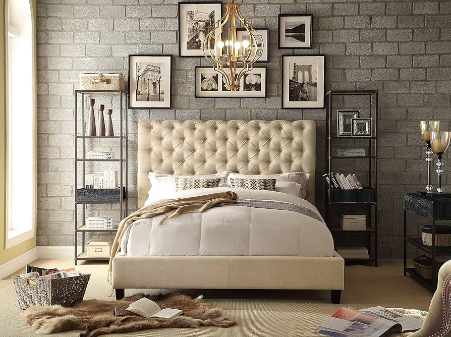 Rosevera Jenner Linen Upholstered Bed with Button Tufting and Chesterfield-Styled Headboard, Twin... | Amazon (US)