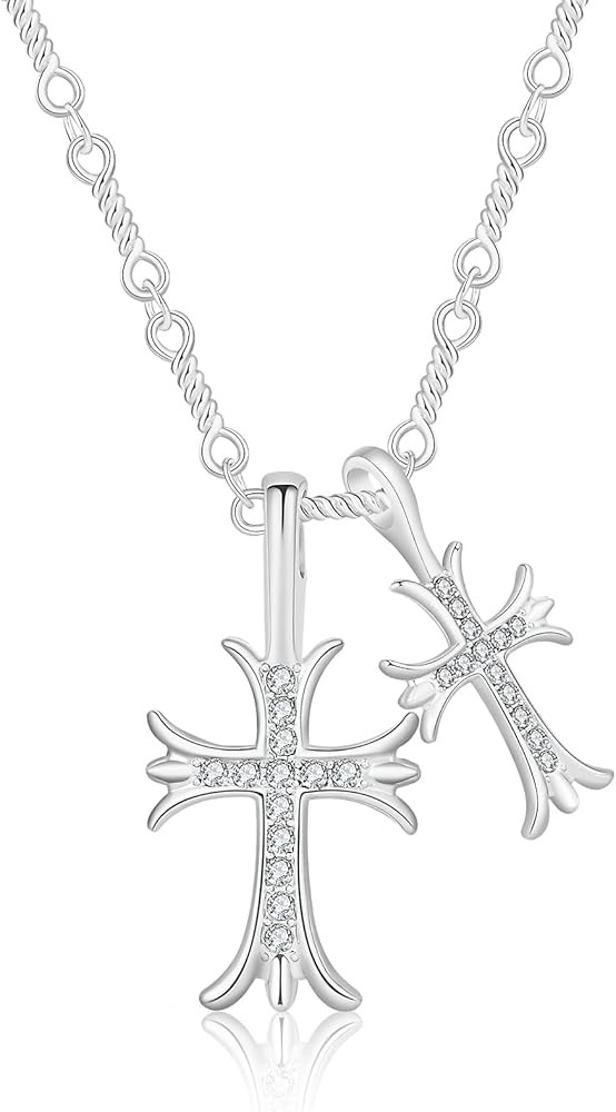 Cross Necklace full diamond 14K gold-plated Men Women Double Cross Necklace, perfect for high-end... | Amazon (US)