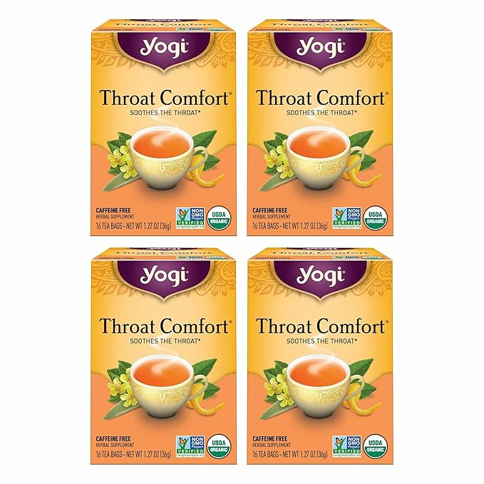 Yogi Tea Throat Comfort - 16 Bags per Pack (4 Packs) - Herbal Tea for Throats - Organic Throat So... | Amazon (US)