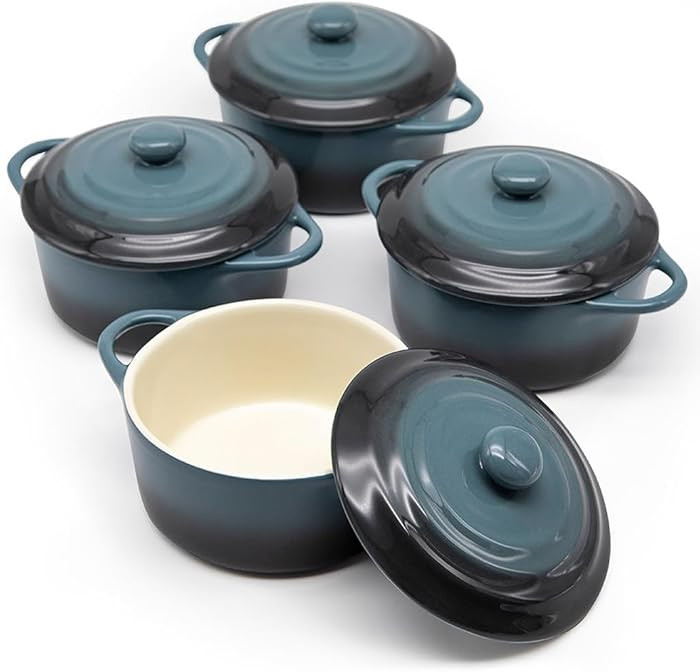 Kook Ceramic Mini Cocotte Set, Small Casserole Dishes with Lids and Handles, Individual Baking Ra... | Amazon (US)