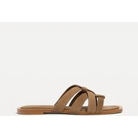 Stradivarius Flat split leather sandals BEIGE 6 | Stradivarius (UK)