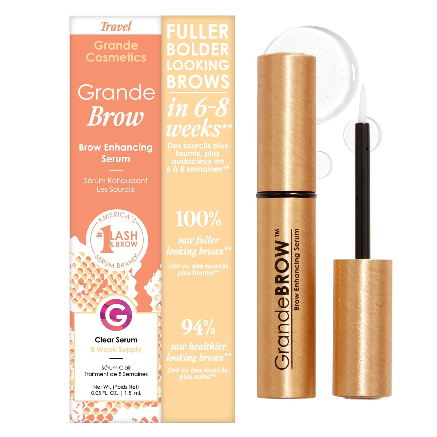 Grande Cosmetics GrandeBROW Brow Enhancing Serum For Fuller, Bolder, Looking Eyebrows - Brow Serum With Vitamins, Peptides, Antioxidants, Amino Acids, Cruelty-Free | Amazon (US)