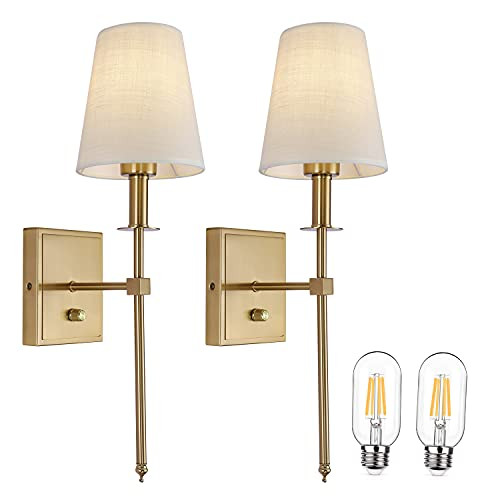 Rizzyluz Dimmable Wall Sconces Set of 2 for Living Room Bedroom, Wall Light Antique Brass with On Of | Amazon (US)