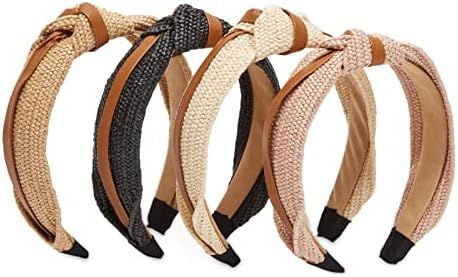 Woven Knotted Headbands for Women with Faux Leather Accents (4 Colors, 4 Pack) | Amazon (US)