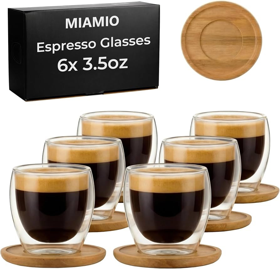 MIAMIO - Set of 6 espresso cups/double-walled espresso glasses/without handles/with saucers/glass... | Amazon (US)
