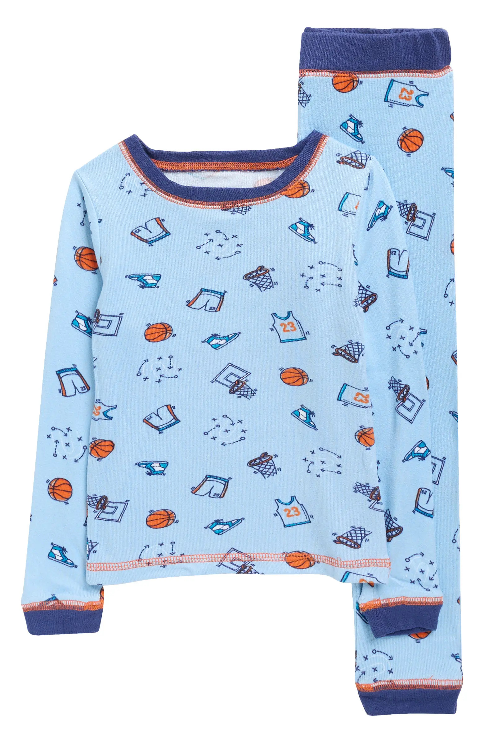 SLEEP ON IT Kids' Basketball Print Fitted Two-Piece Pajamas | Nordstromrack | Nordstrom Rack