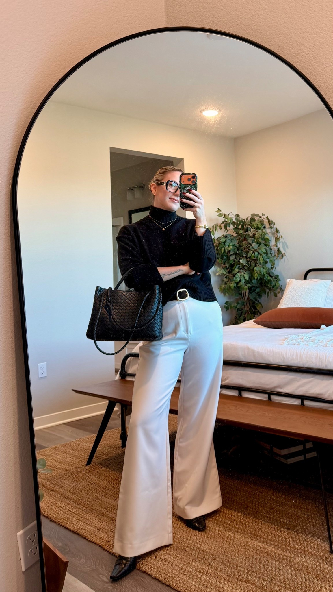classic, clean, and effortless 🤍
one of my favorite elevated everyday outfits — polished enough for meetings, comfy enough to wear all day. these white trousers are a forever staple and the black + cream combo never misses.

✨ linked everything i’m wearing below

•	Favorite Daughter White Trousers – tailored, flattering, forever piece
	•	Everlane Black Turtleneck Sweater – soft, timeless, perfect layering knit
	•	Quince Woven Leather Shoulder Bag – chic everyday bag, quiet luxury vibe
	•	Madewell Brown Suede Belt – subtle contrast that pulls it together
	•	Michael Kors Black Pointed-Toe Boots – classic + elongating
	•	Michael Kors Watch – minimal, everyday polish


#LTKSeasonal #LTKWorkwear #LTKootd