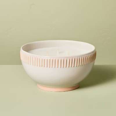 3-Wick Rim Stripe Ceramic Citronella Bowl Candle 12oz Cream - Hearth & Hand™ with Magnolia | Target