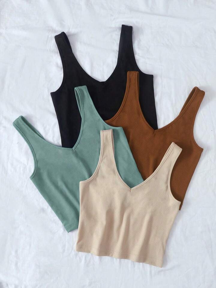 SHEIN Essnce Women's 4pcs Solid Color Tank Tops | SHEIN