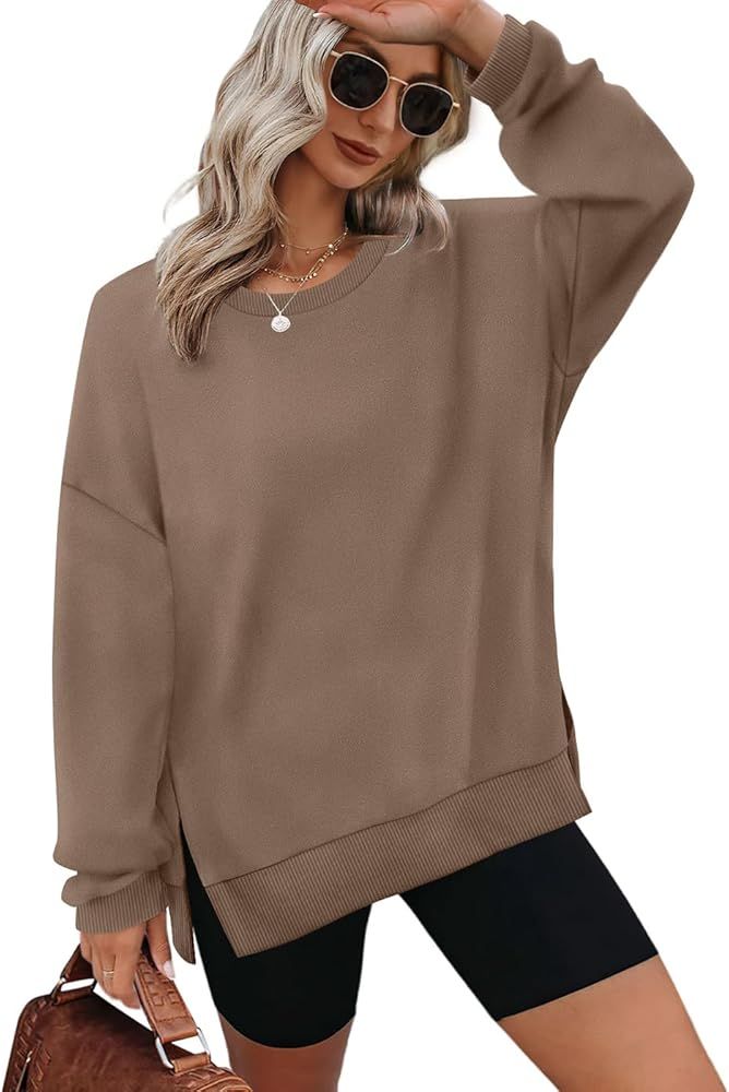 XIEERDUO Womens Oversized Sweatshirts Pullover Casual Crewneck Long Sleeve Tops Comfy | Amazon (US)