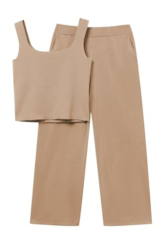 Womens Two Piece Outfits Sweater Sets Cozy Knit Sleeveless Tops and High Waist Pants Fashion Lounge Sets Matching Tracksuit for Travel | Amazon (US)
