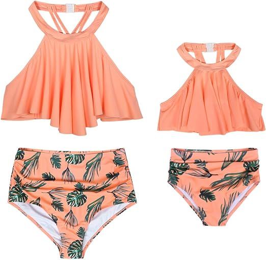 Cotrio Mother and Daughter Swimwear Family Matching Swimsuit Girls Two Pieces Bikini Set Falbala ... | Amazon (US)