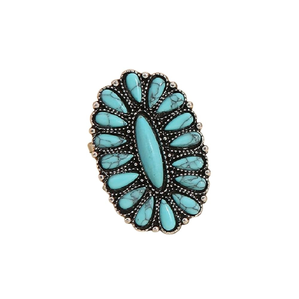 Bohemian Vintage Turquoise Oval Flower Rings Geometric Ethnic Natural Stone Adjustable Silver Joi... | Amazon (US)