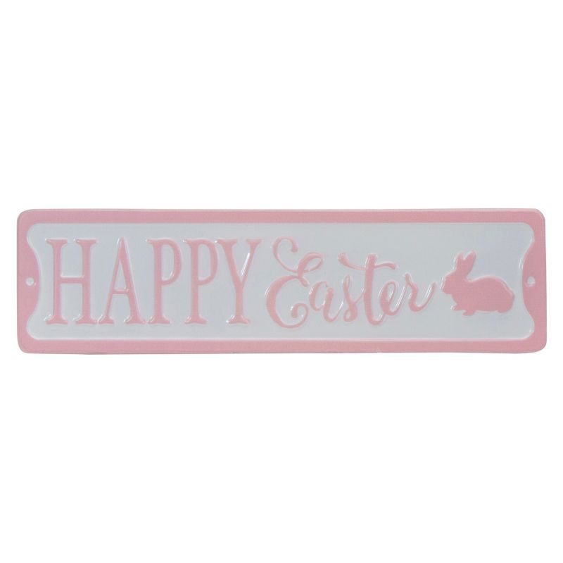 Northlight 13" Pink and White Metal "Happy Easter" Sign with Bunny Rabbit Wall Decor | Target