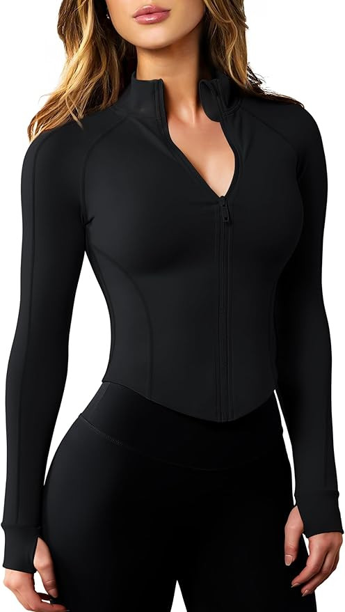 AVGO Women's Workout Jacket Lightweight Zip Up Cropped Yoga Jackets Slim Fit Athletic Tops with T... | Amazon (US)