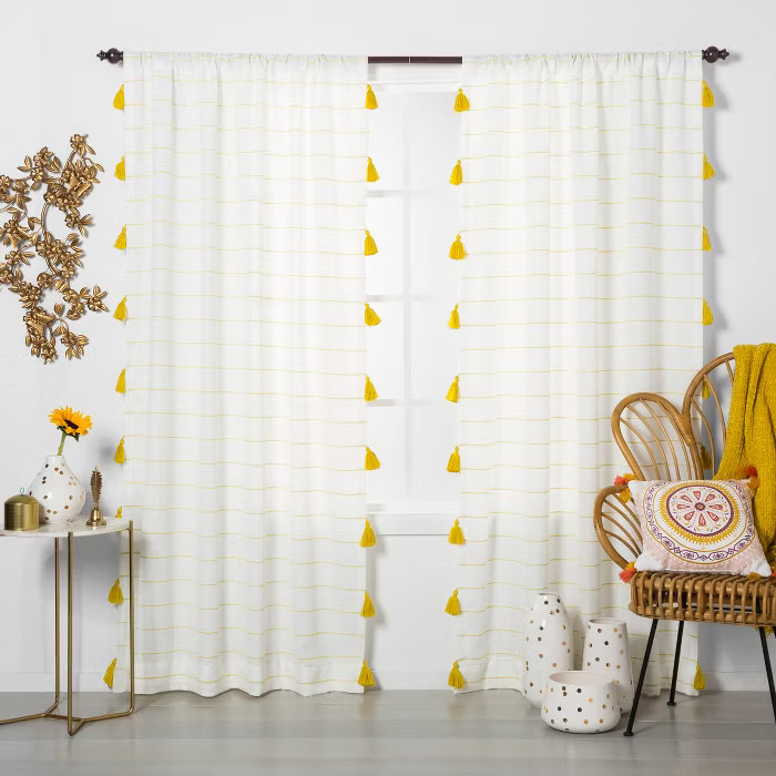 Contrast Stripe Light Filtering Curtain Panel with Tassels - Opalhouse | Target
