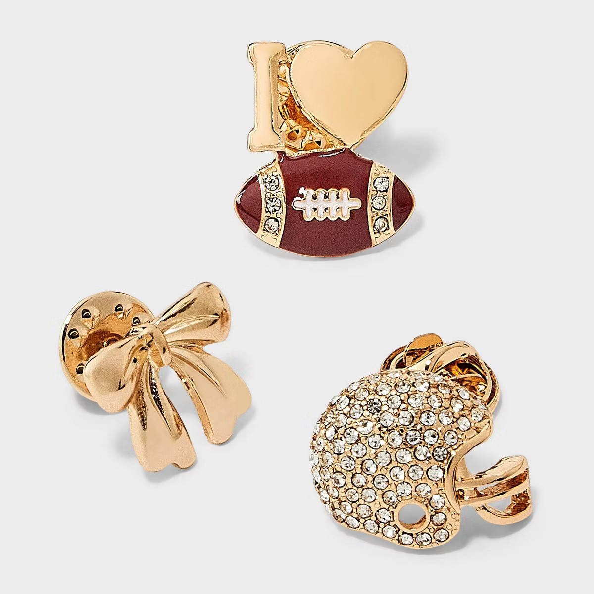 I Love Football Pin Set 3pc - Universal Thread™ Gold/Brown | Target
