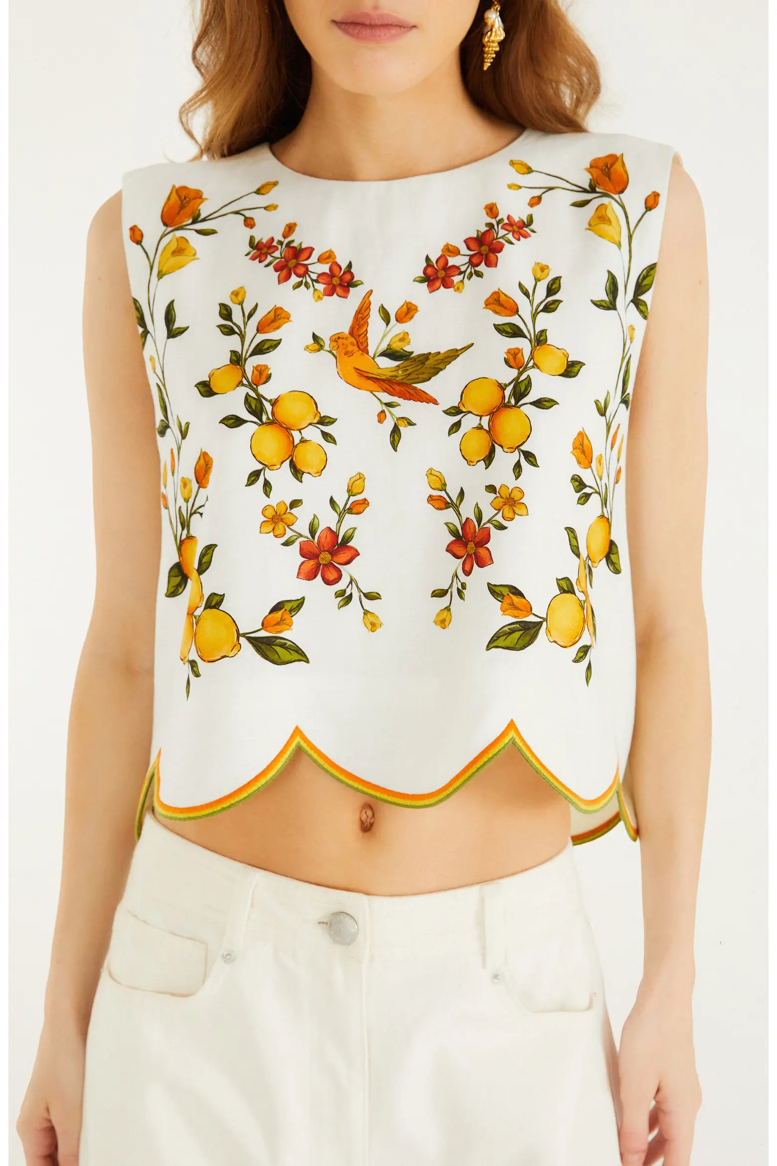 Lemon Bouquet Floral Linen Blend Crop Top (Women) | Nordstrom | Nordstrom