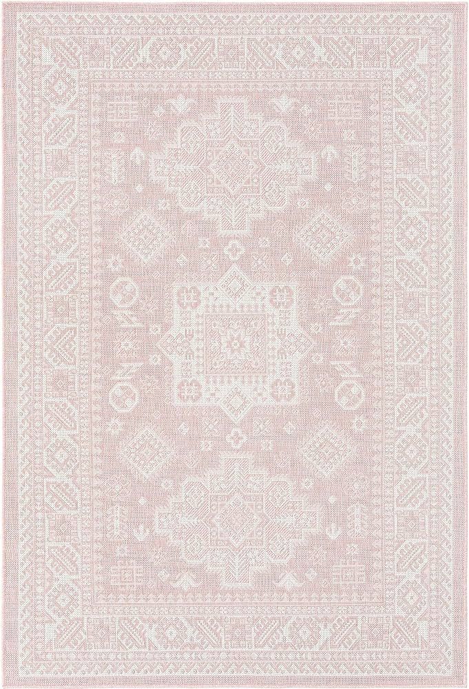 Rugs.com Outdoor Aztec Collection Rug – 5' x 8' Pink Flatweave Rug Perfect for Living Rooms, La... | Amazon (US)