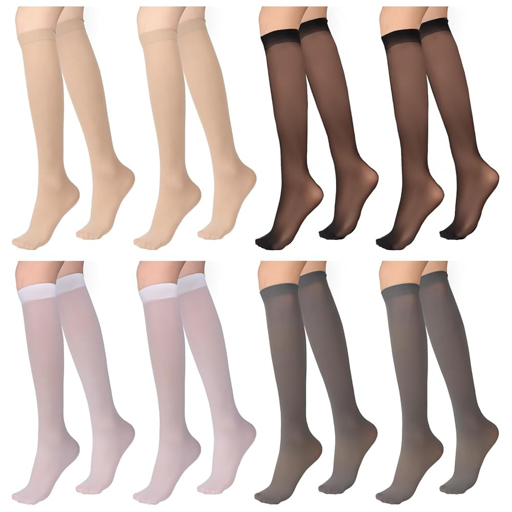 Mozeat Lens 8 Pairs Sheer Knee High Stockings for Women, Lady's Nylon Lace Trouser Socks Women's ... | Amazon (US)