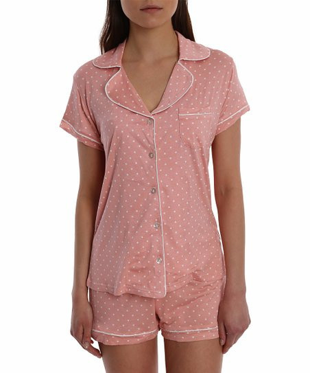 Pink Dot Button-Up Pajama Set - Women | Zulily