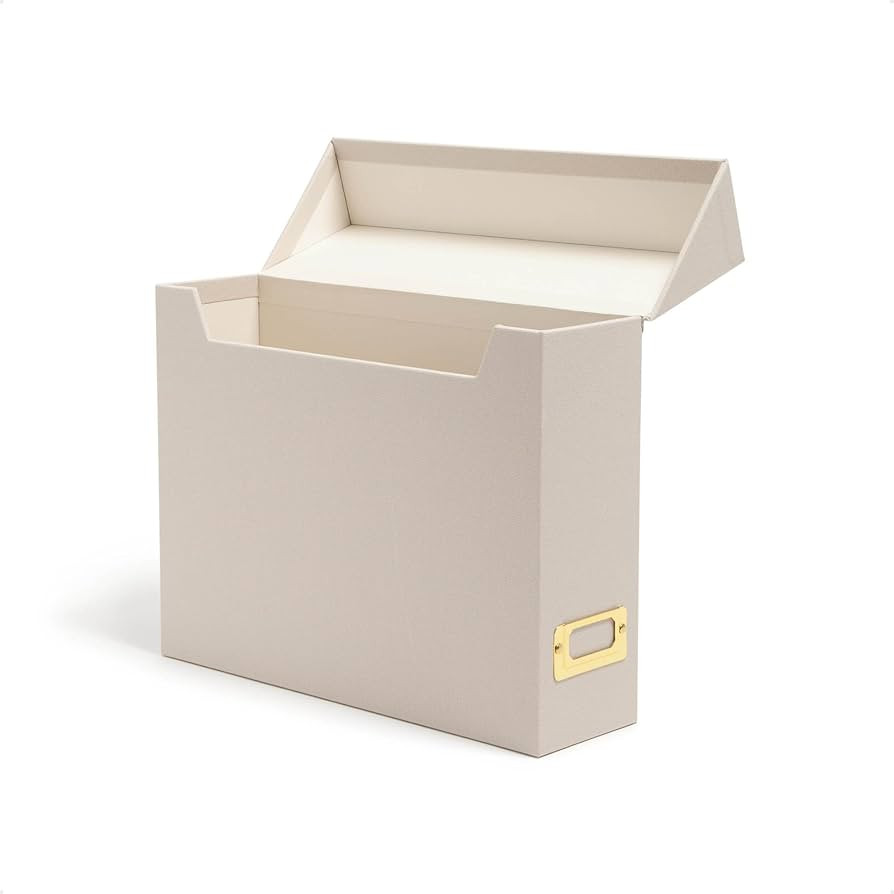 SMEAD Flip Top File Box, 10" x 3.7" x 13", Beige Natural Linen, Gold Metal Nameplate (70232) | Amazon (US)