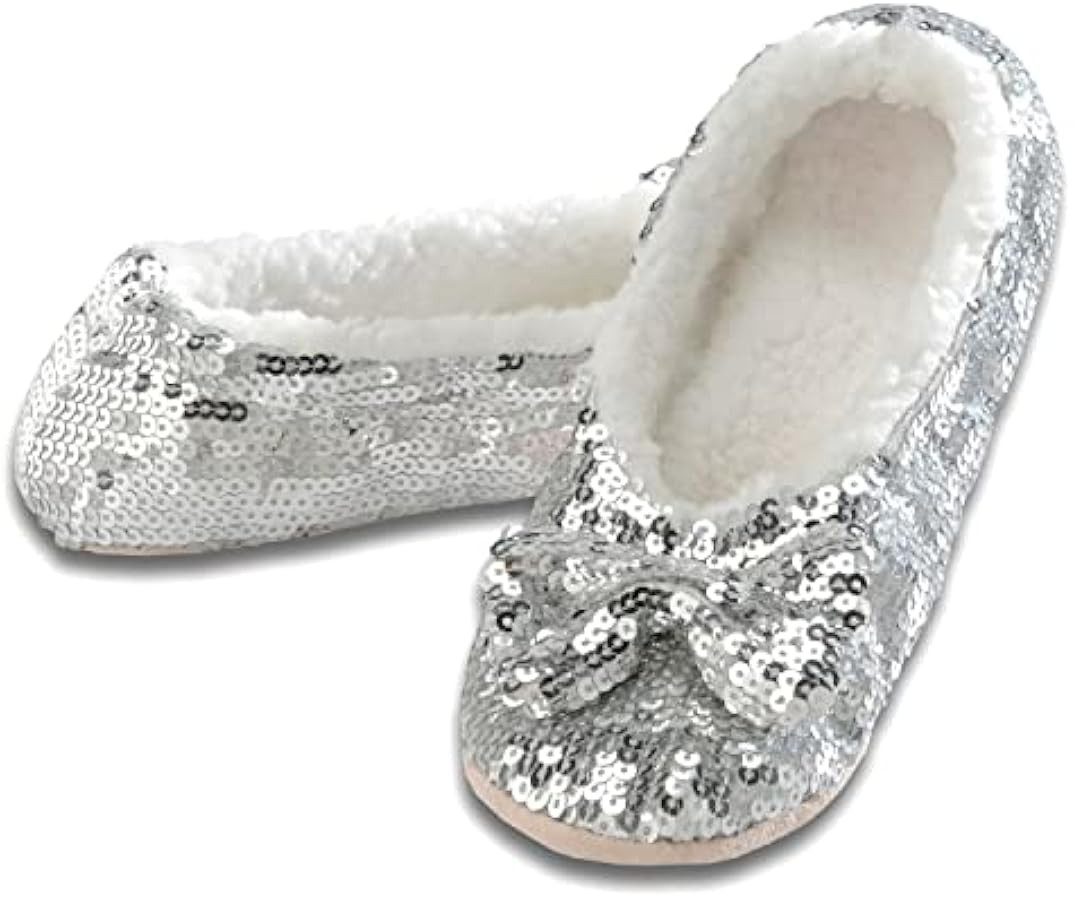 Snoozies Sequin Slippers for Women Indoor with Sherpa Lining, Womens Slipper Socks with Grips | Amazon (US)
